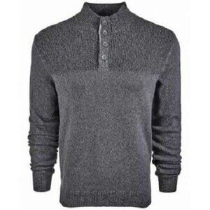 NEW! Club Room Button Mock Long Sleeve Knit Sweater Marled Grey XXL Men's
